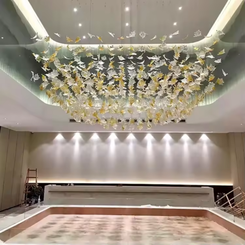 Luxury High Ceiling Maple Leaf Glass Chandelier