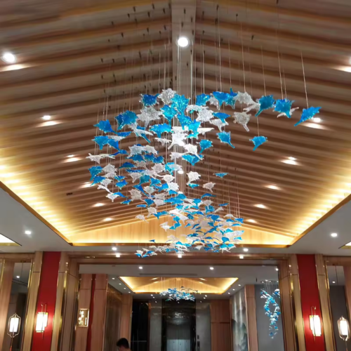 Luxury High Ceiling Maple Leaf Glass Chandelier - Image 7
