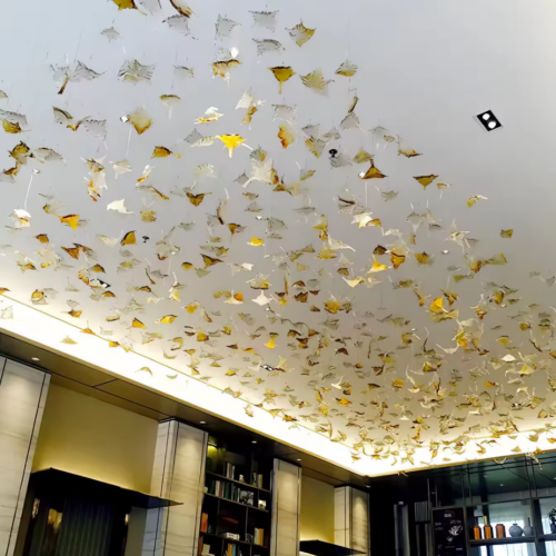 Luxury High Ceiling Maple Leaf Glass Chandelier - Image 6