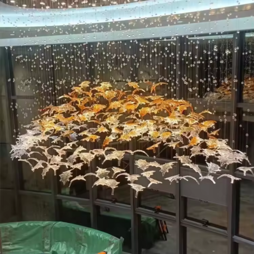Luxury High Ceiling Maple Leaf Glass Chandelier - Image 5