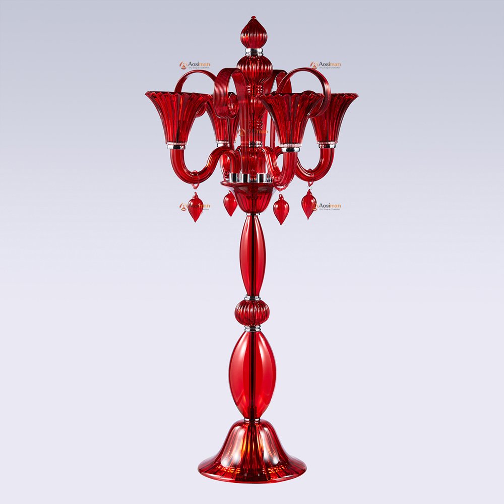 Add a splash of elegance with our 4-Arms Red Crystal Candelabra—vibrant and luxurious, it brings a bold touch of sophistication to any event.
