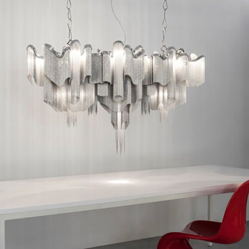 Luxury Long Hollow Aluminum Chain Chandeliers for Staircases & Villas