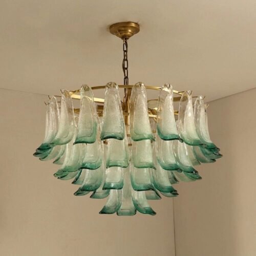 Italy Design Murano Glass Round Green Leaf Chandelier - Image 6
