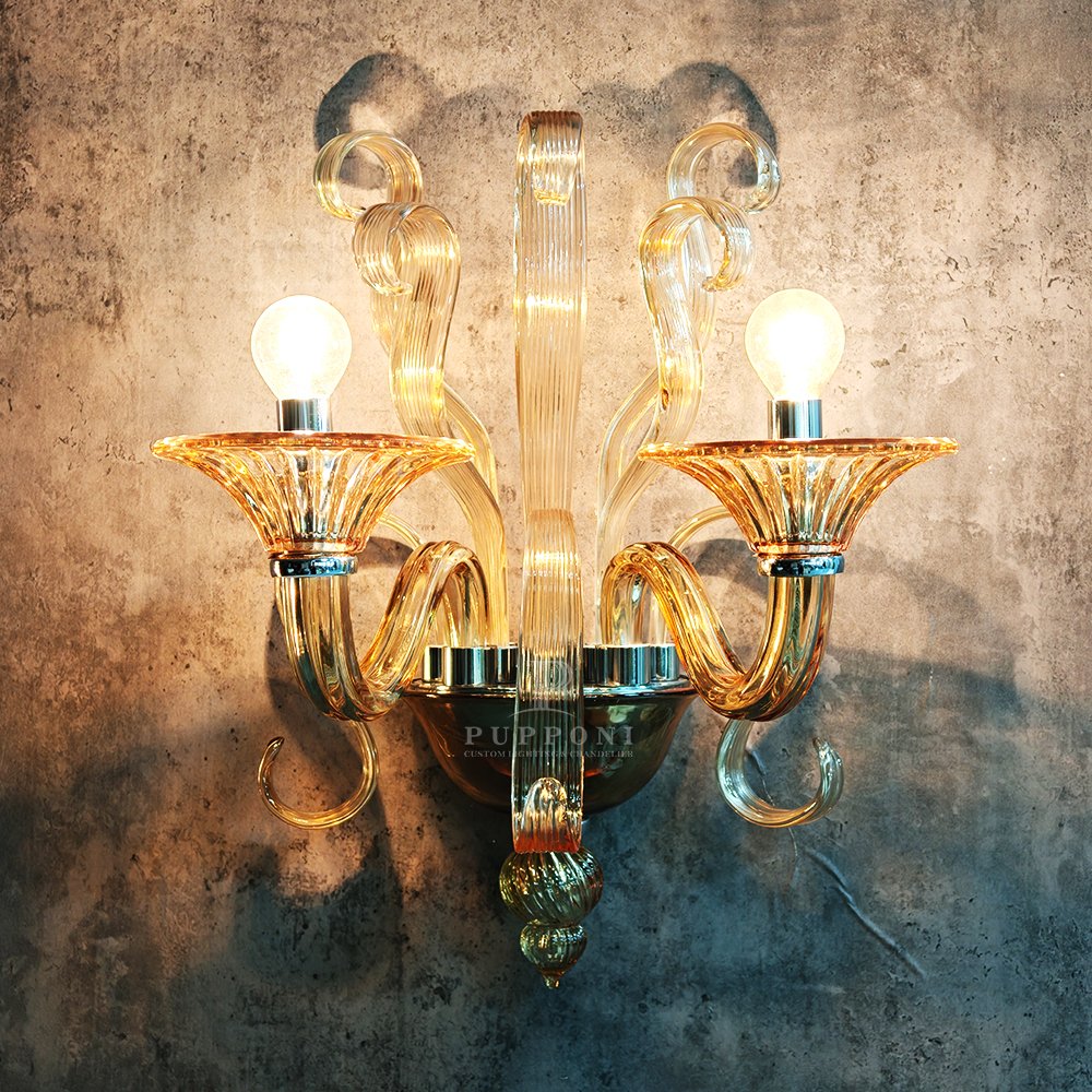 Vintage Amber Glass Wall Light - Image 4