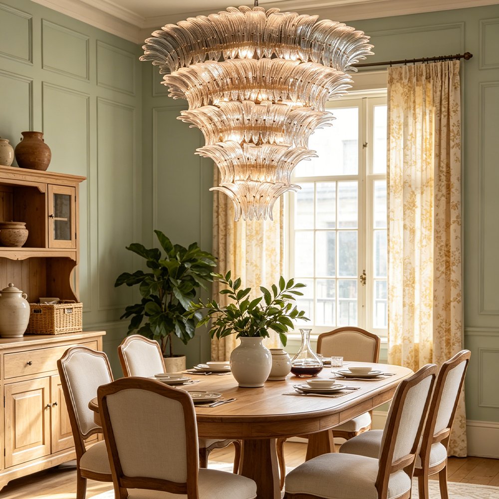 Tiered Glass Feather Chandelier - Image 6