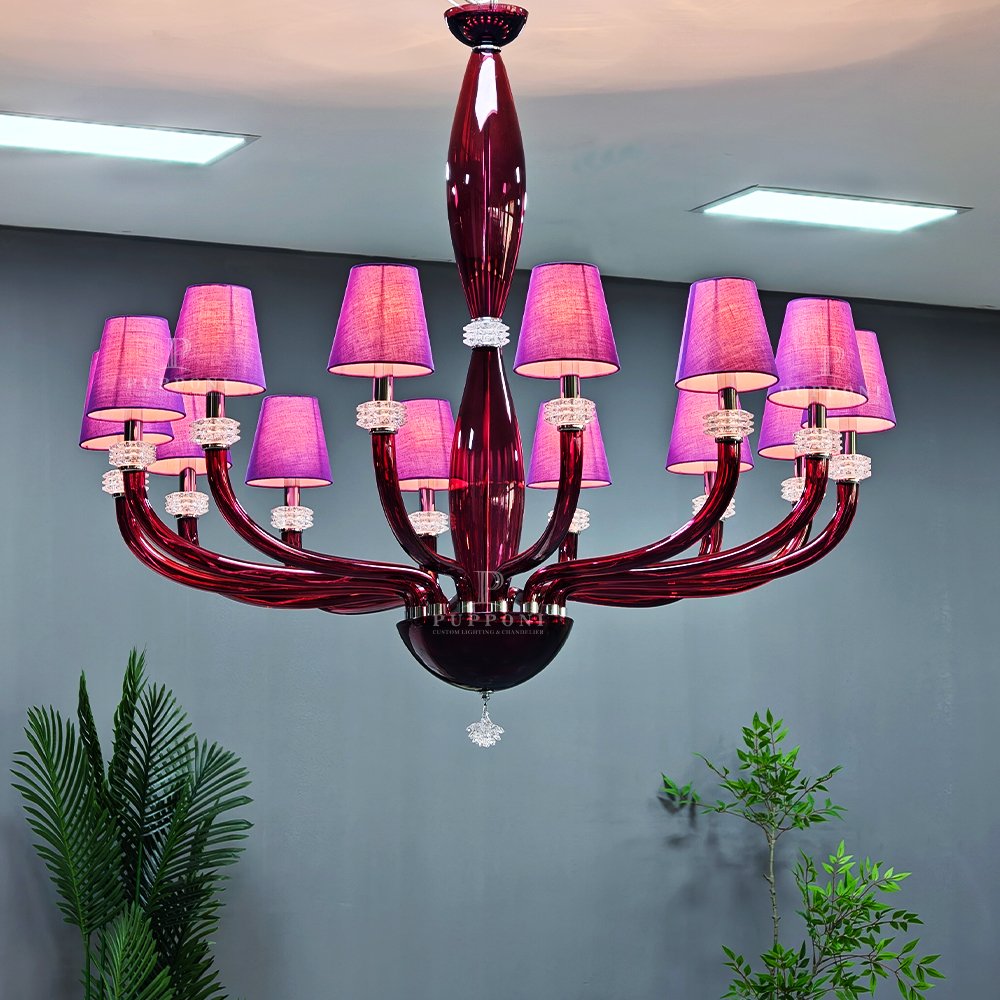 Purple Shade Red Glass Chandelier - Image 4