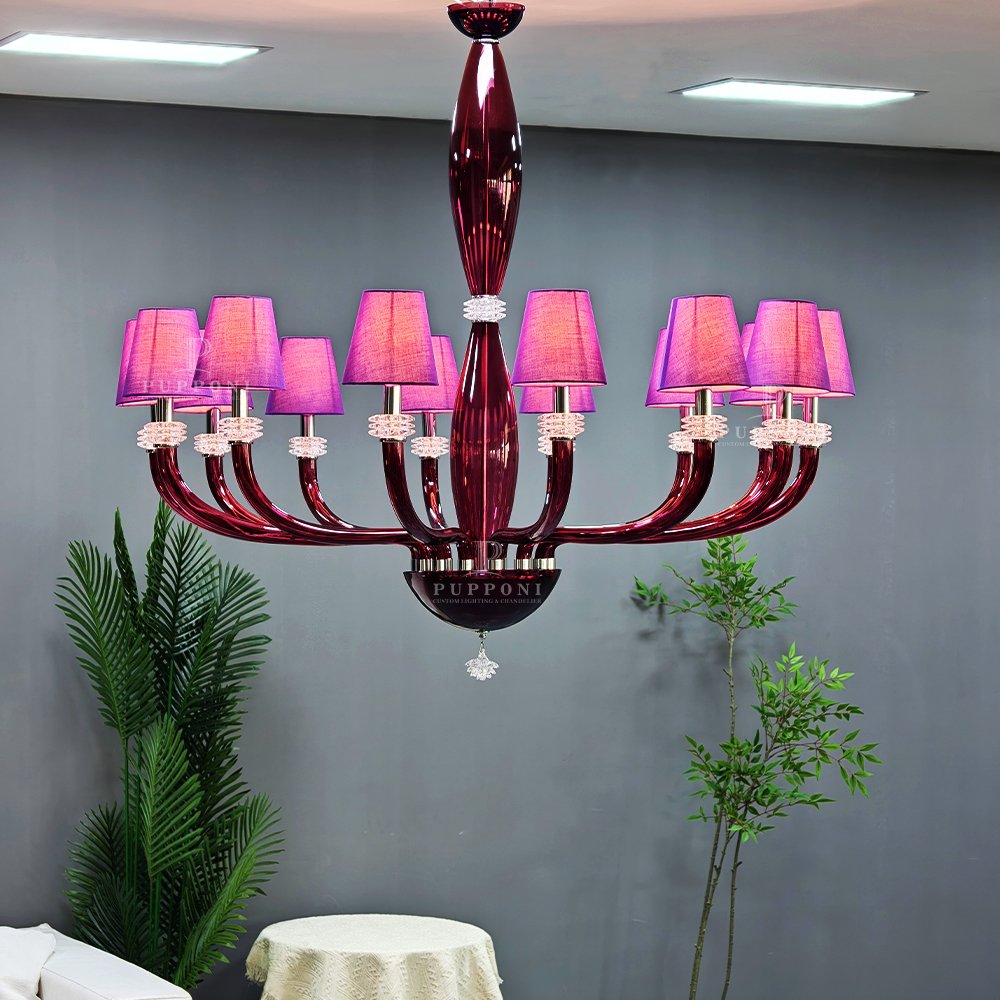 Purple Shade Red Glass Chandelier - Image 5