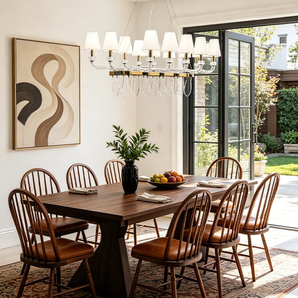 Black Shade Linear Glass Chandelier - Image 8