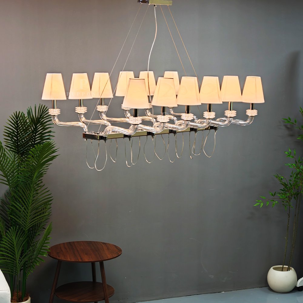 Black Shade Linear Glass Chandelier - Image 4