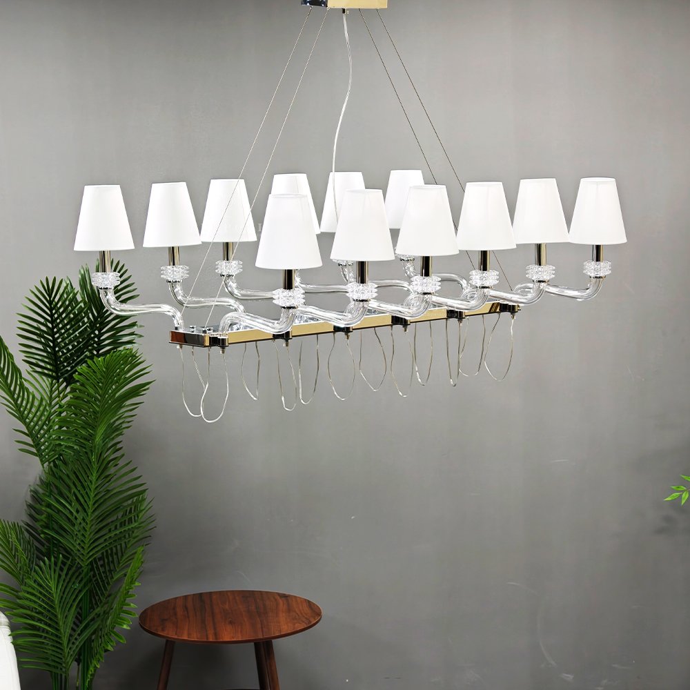 Black Shade Linear Glass Chandelier - Image 5