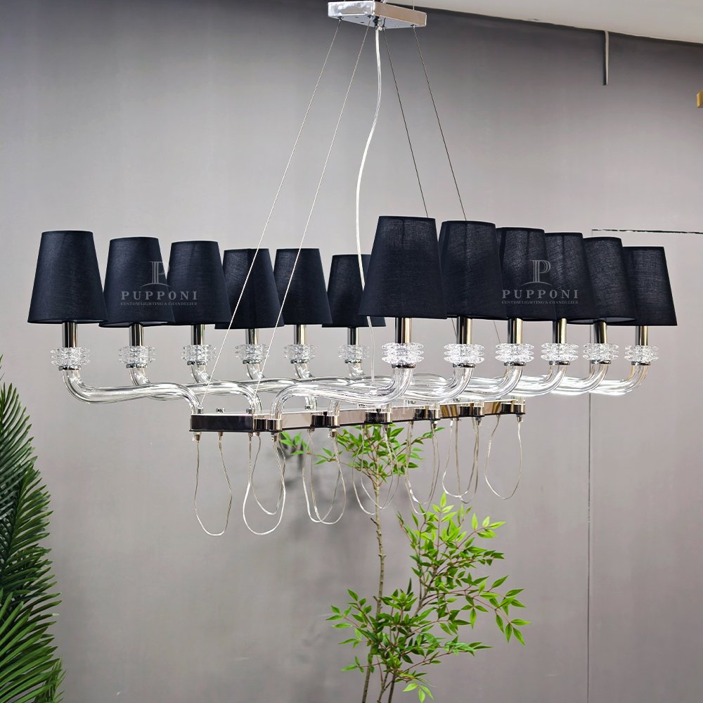 Black Shade Linear Glass Chandelier - Image 3