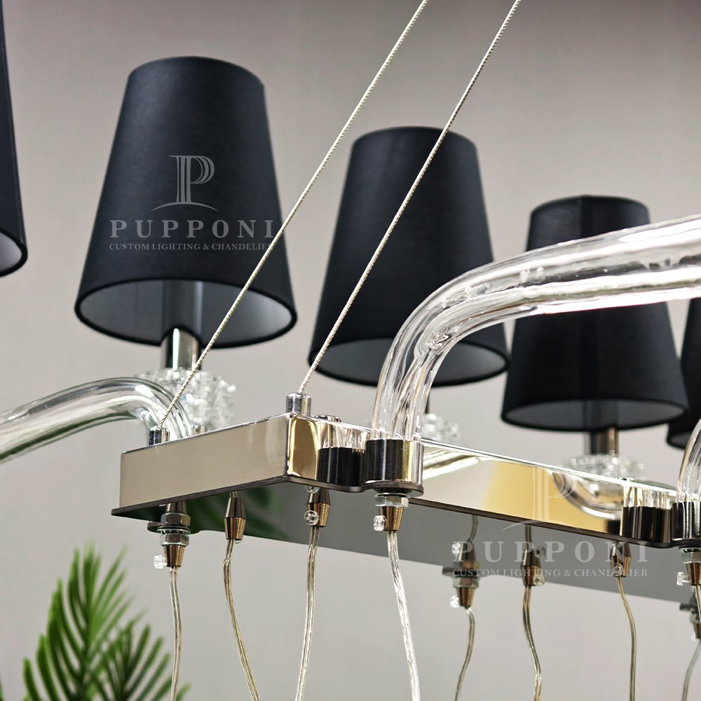 Black Shade Linear Glass Chandelier - Image 4