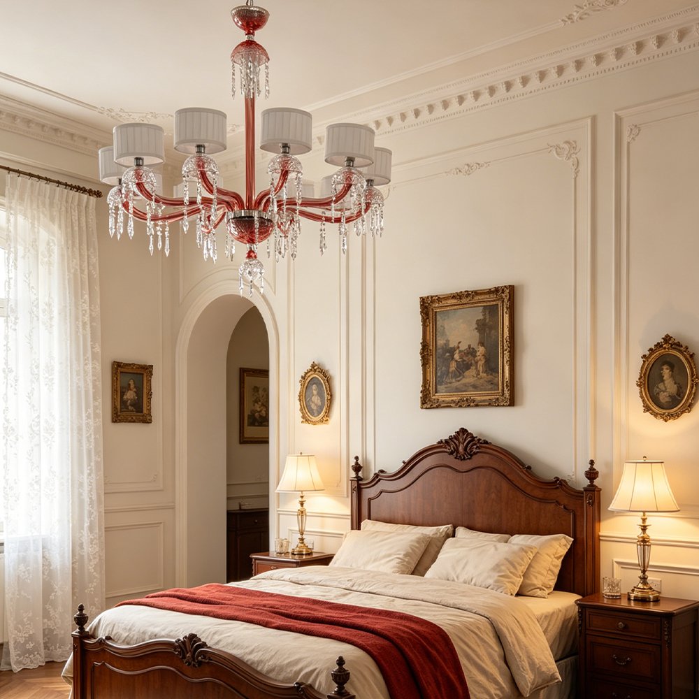 Pink Glass Crystal Chandelier - Image 8