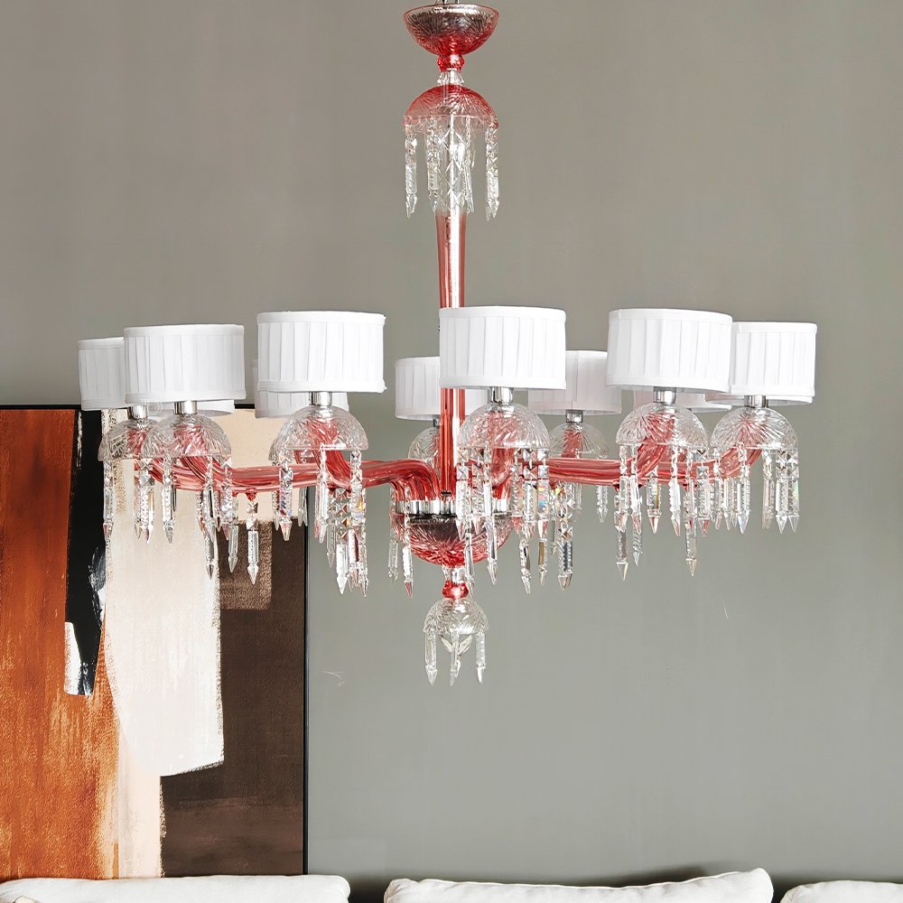 Pink Glass Crystal Chandelier - Image 4