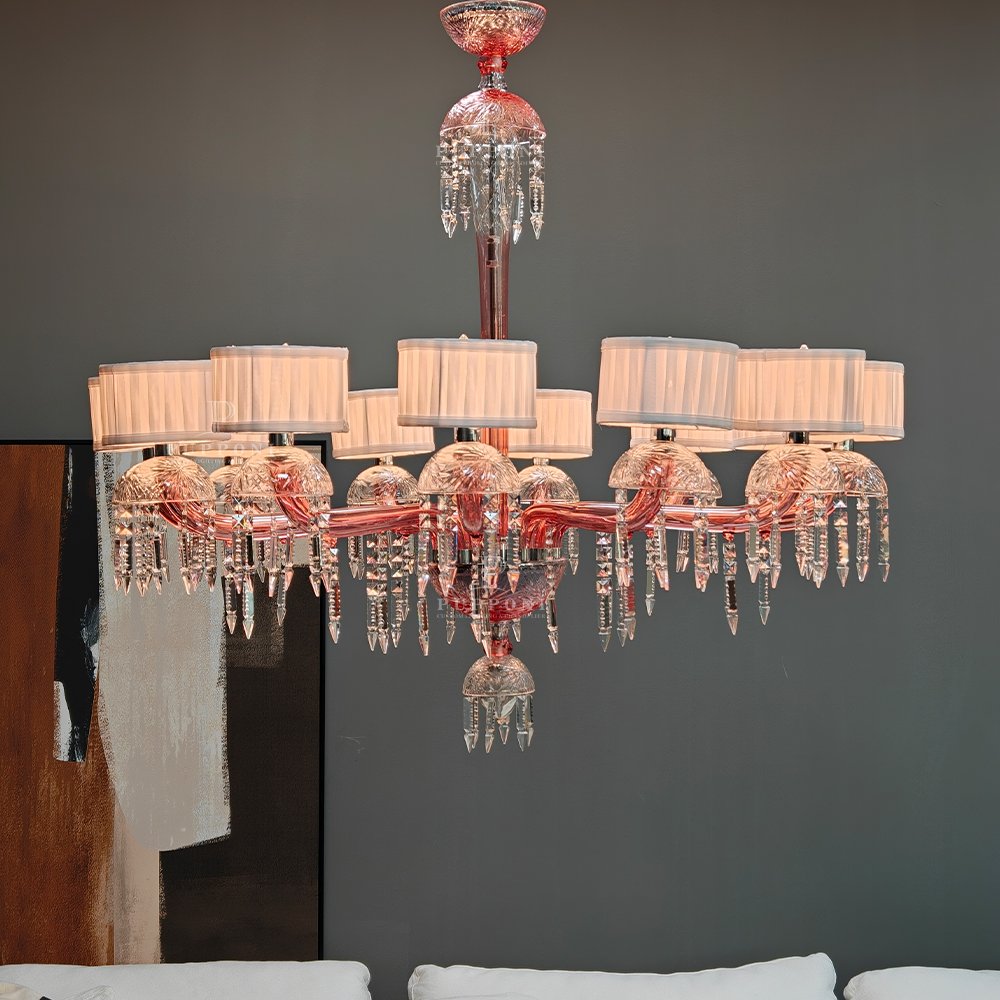 Pink Glass Crystal Chandelier - Image 5