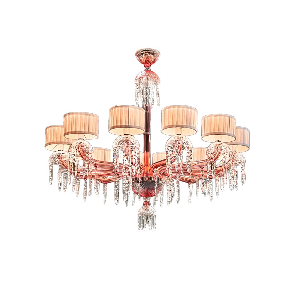 Pink Glass Crystal Chandelier - Image 2