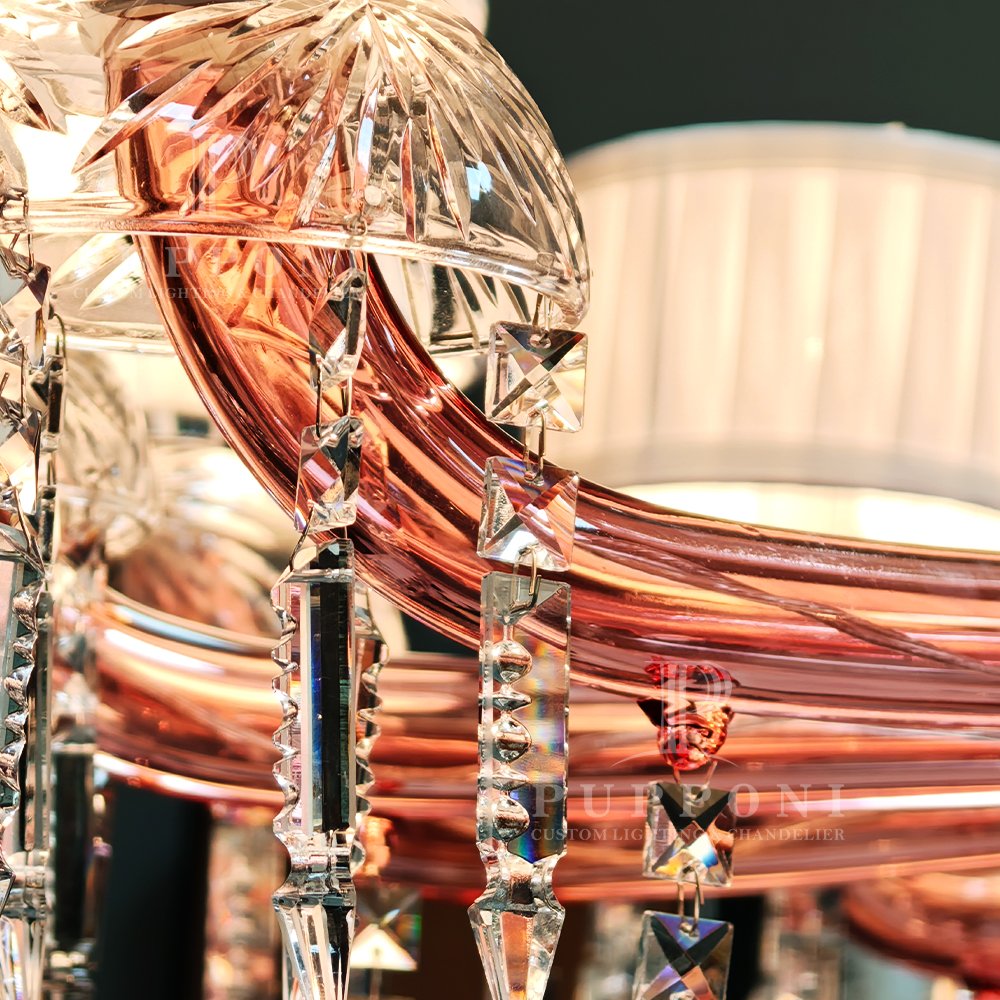 Pink Glass Crystal Chandelier - Image 6