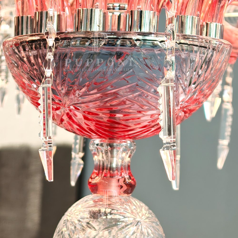 Pink Glass Crystal Chandelier - Image 7