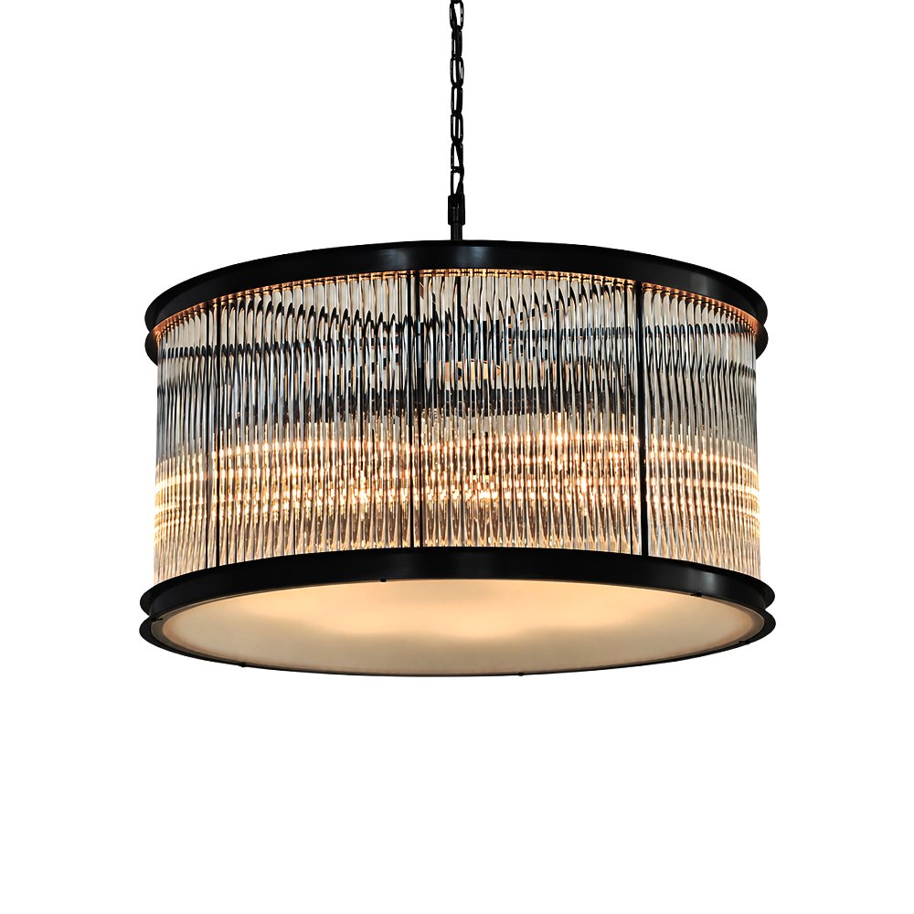 Black Ribbed Glass Drum Chandelier - Image 2