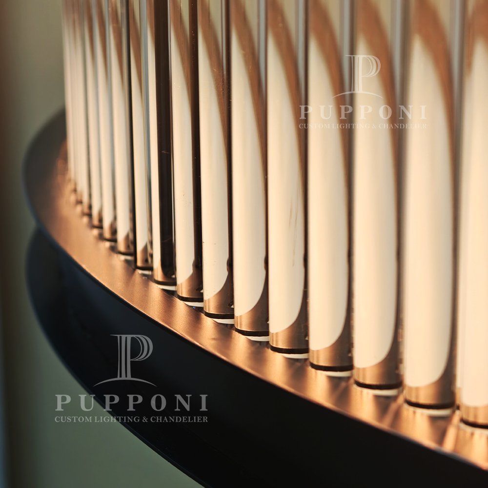 Black Ribbed Glass Drum Chandelier - Image 6