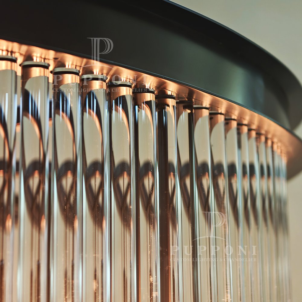 Black Ribbed Glass Drum Chandelier - Image 7