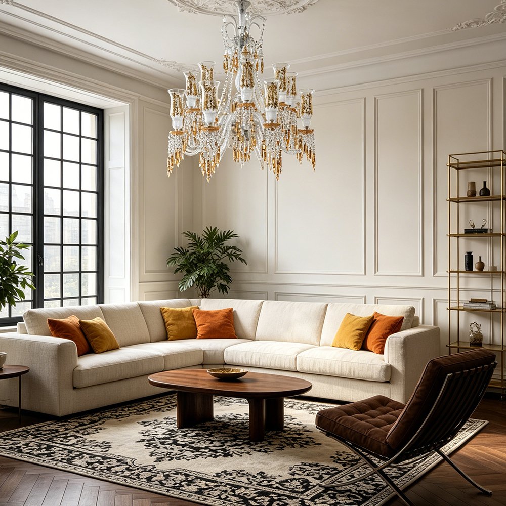 Glass Shade Amber Crystal Chandelier - Image 8