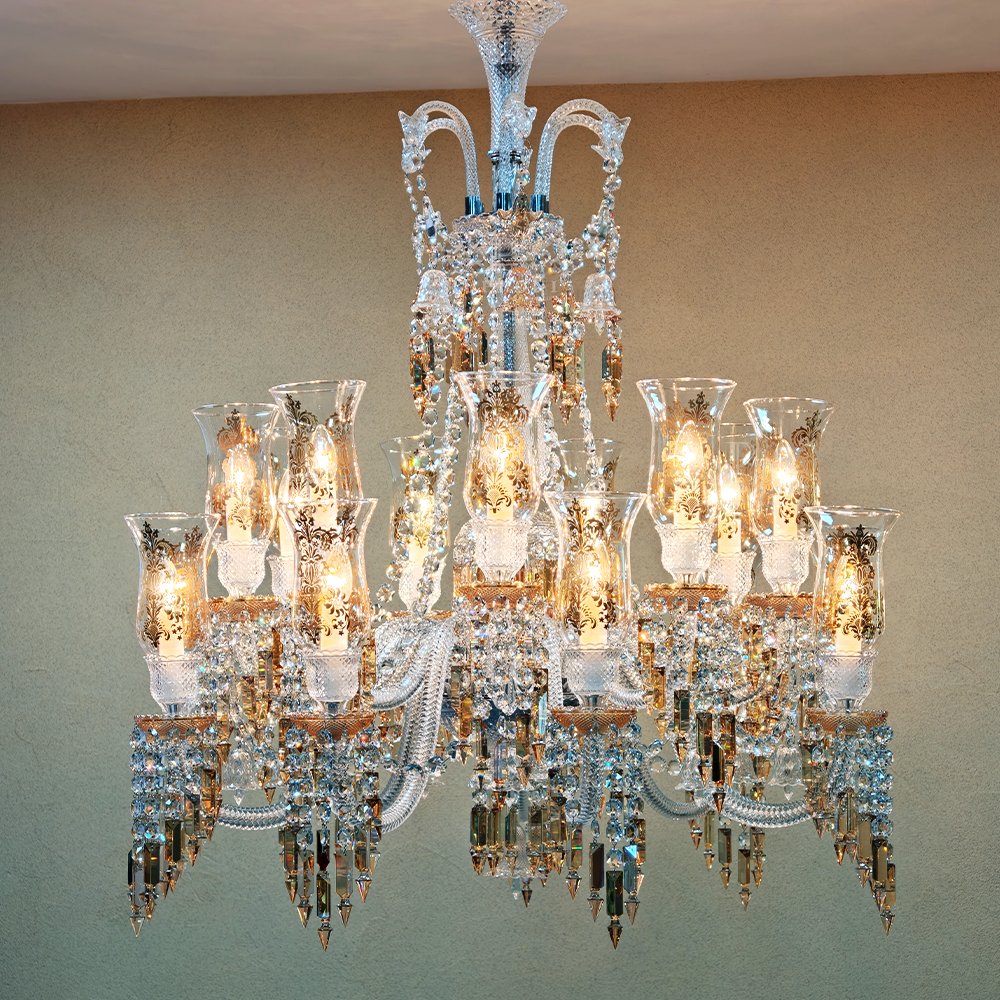 Glass Shade Amber Crystal Chandelier - Image 5