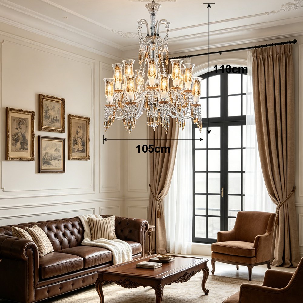 Glass Shade Amber Crystal Chandelier - Image 3