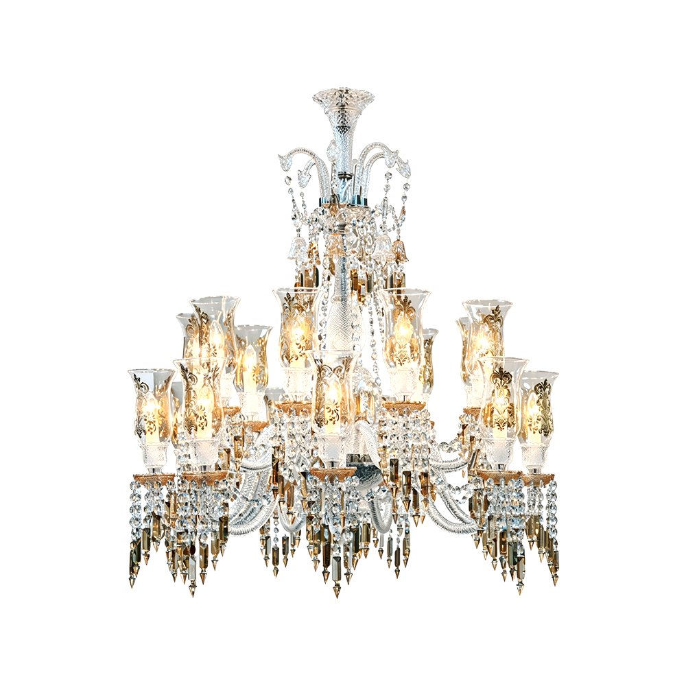 Glass Shade Amber Crystal Chandelier - Image 2