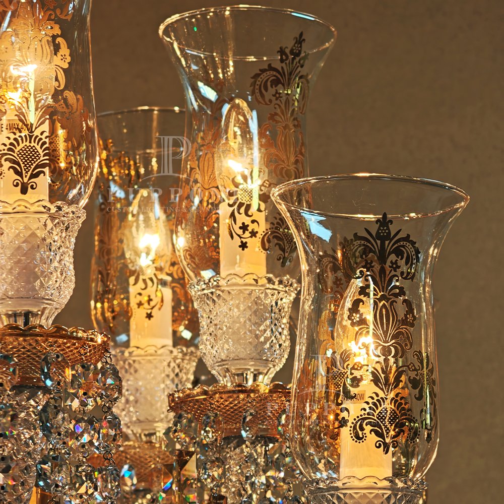 Glass Shade Amber Crystal Chandelier - Image 6