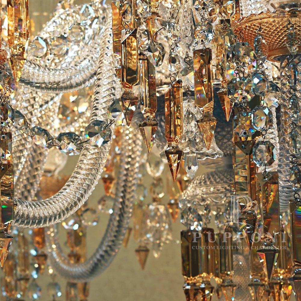 Glass Shade Amber Crystal Chandelier - Image 7