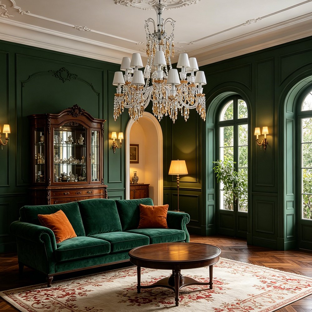 Fabric Shade Amber Crystal Chandelier - Image 8