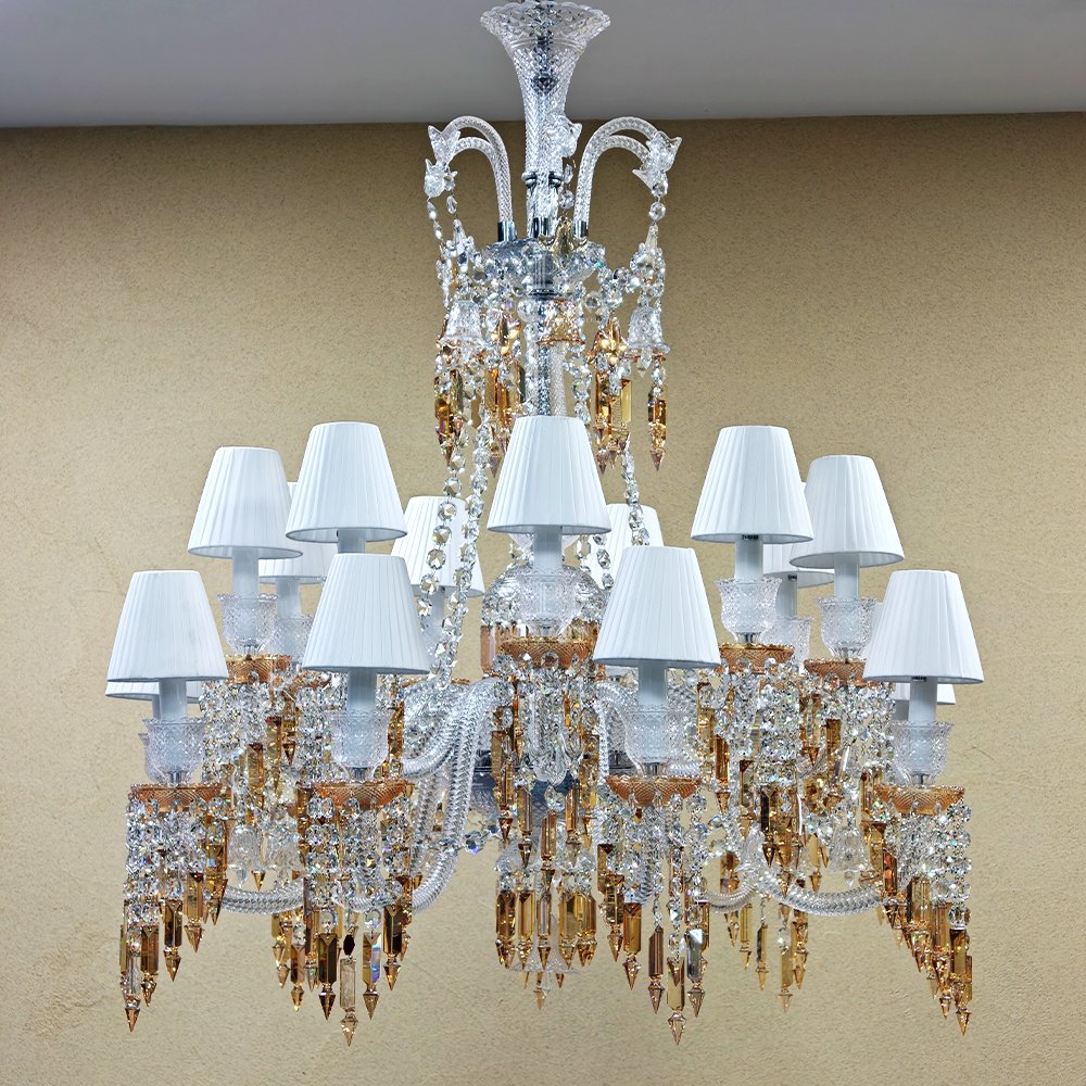 Fabric Shade Amber Crystal Chandelier - Image 4