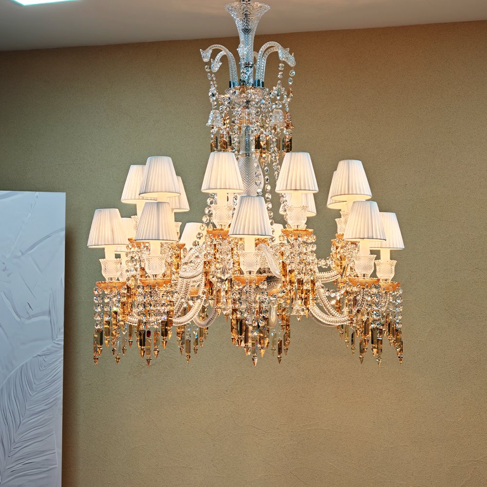 Fabric Shade Amber Crystal Chandelier - Image 5
