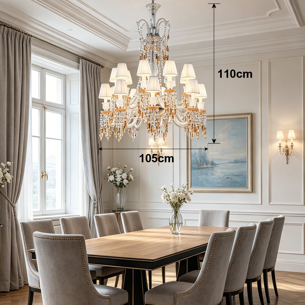 Fabric Shade Amber Crystal Chandelier - Image 3
