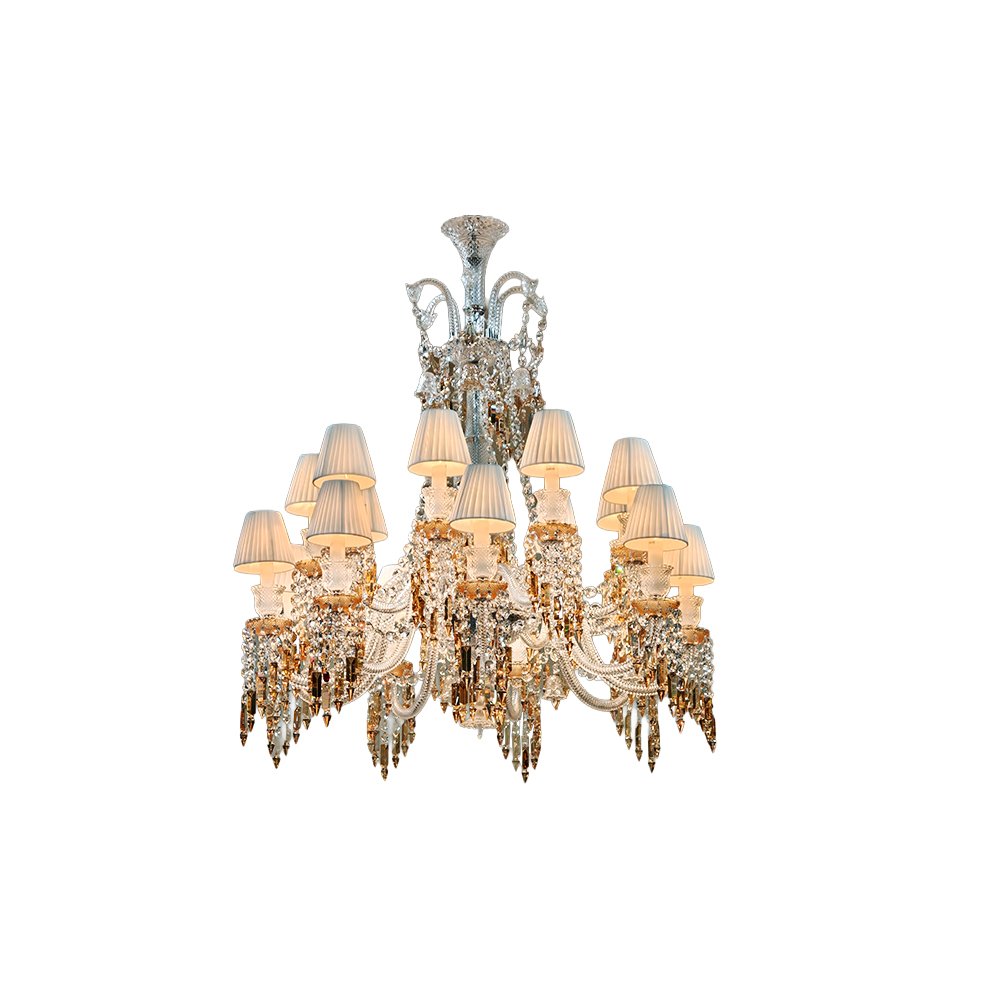Fabric Shade Amber Crystal Chandelier - Image 2