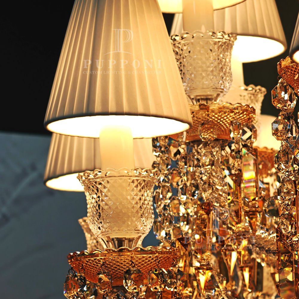 Fabric Shade Amber Crystal Chandelier - Image 6