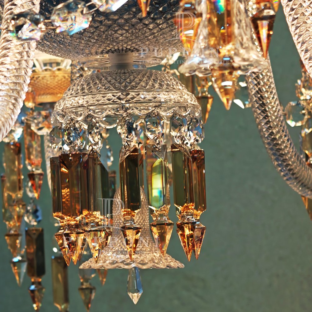 Fabric Shade Amber Crystal Chandelier - Image 7