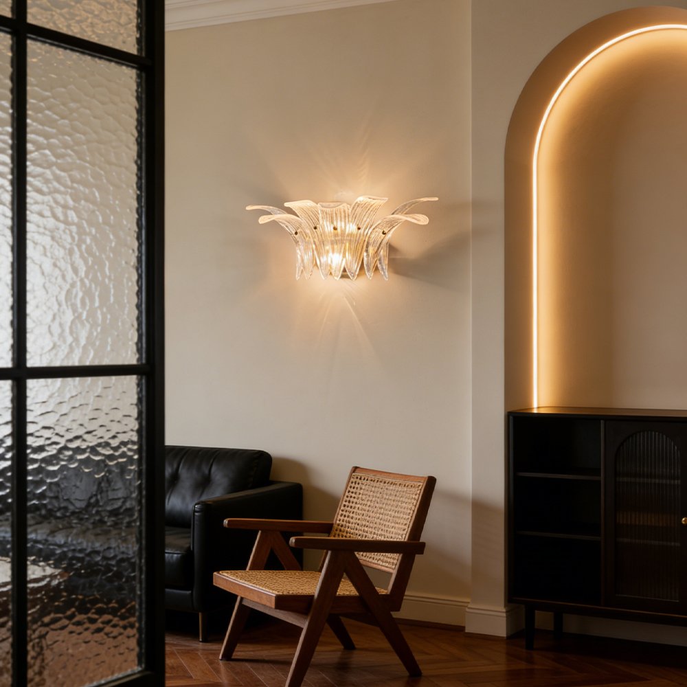 Floral Ribbed Glass Wall Sconce - Image 8