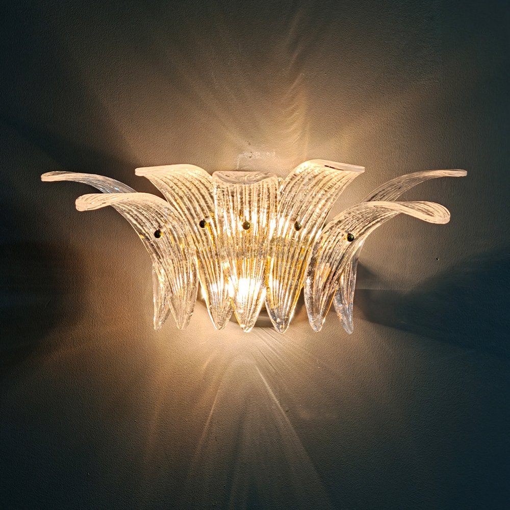 Floral Ribbed Glass Wall Sconce - Image 4
