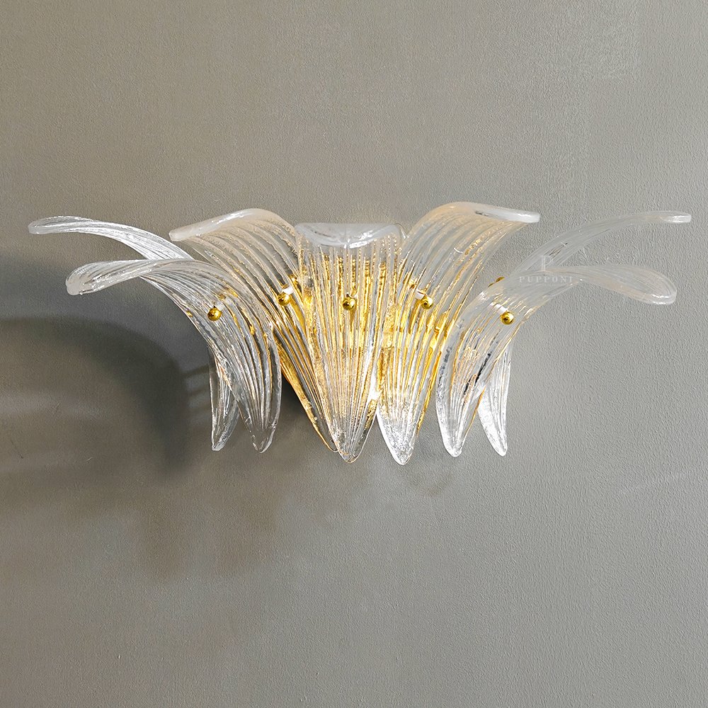 Floral Ribbed Glass Wall Sconce - Image 5