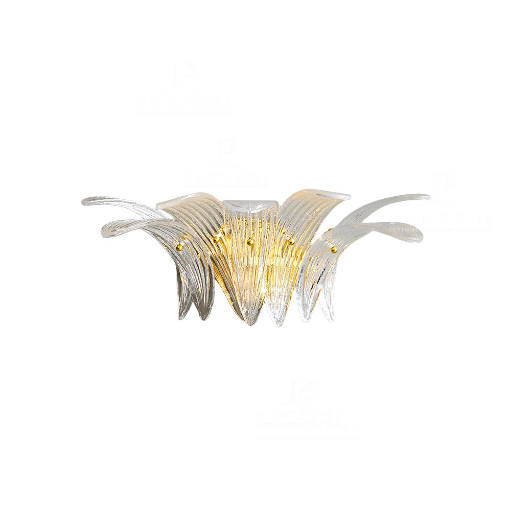 Floral Ribbed Glass Wall Sconce - Image 2