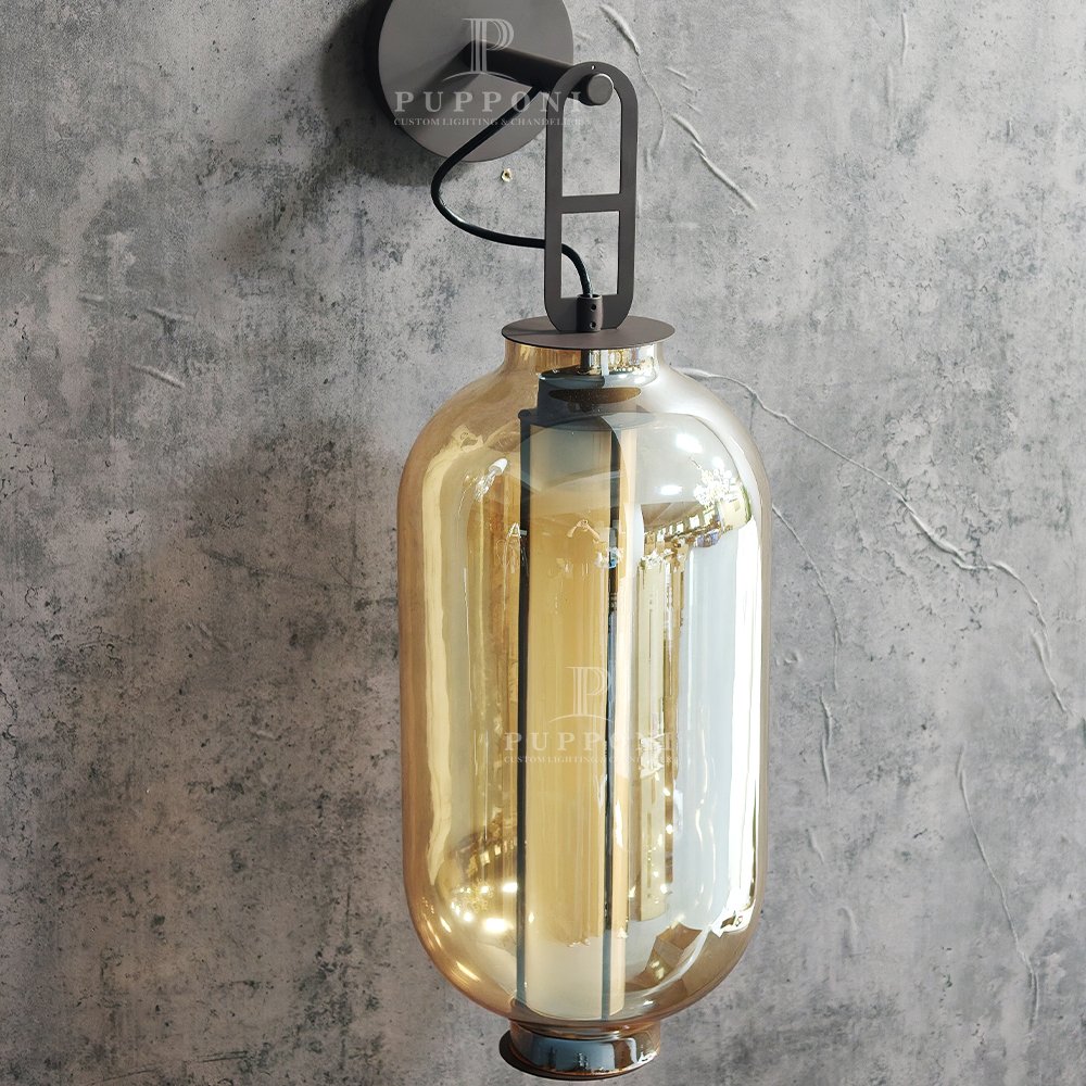 Amber Glass Industrial Wall Sconce - Image 5
