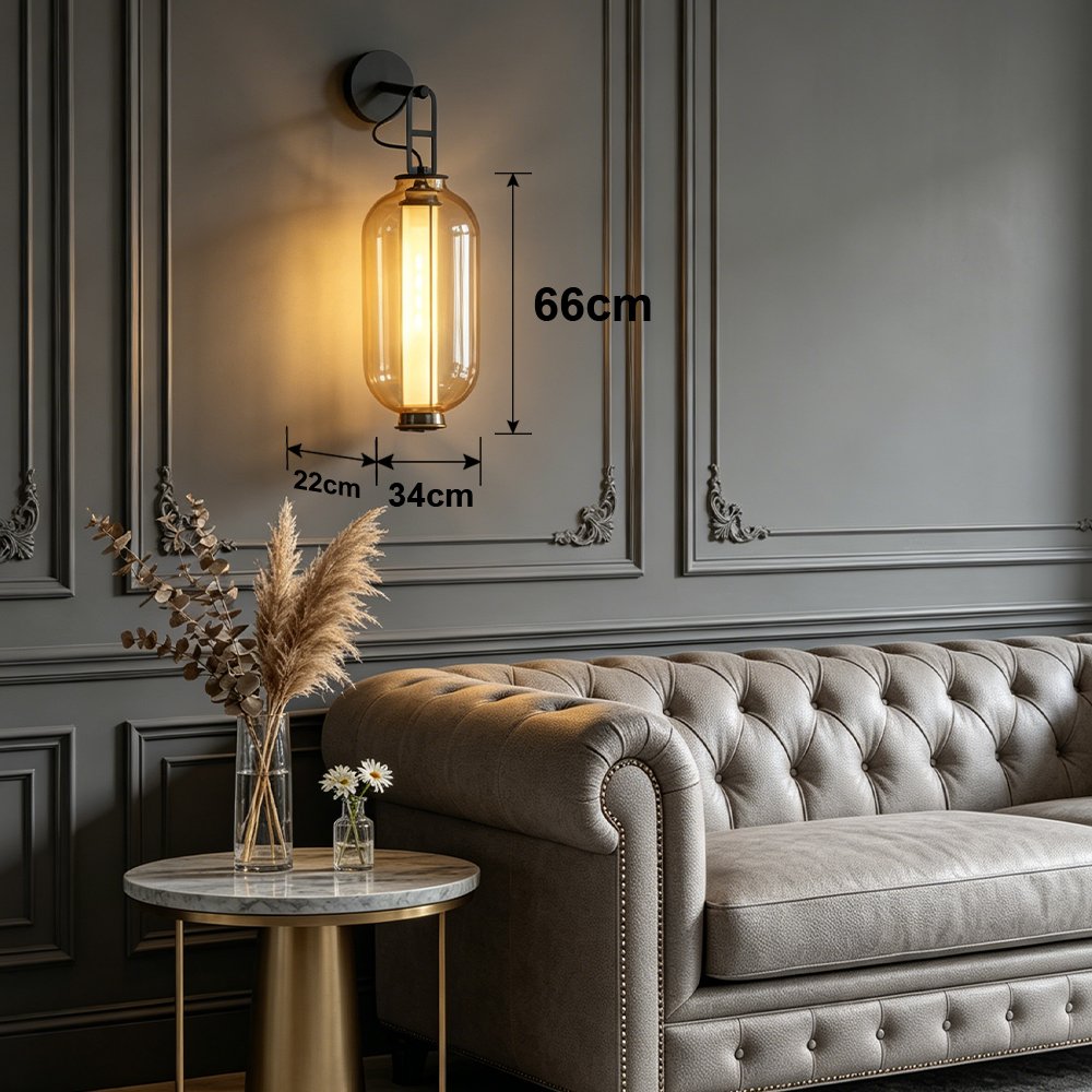 Amber Glass Industrial Wall Sconce - Image 3