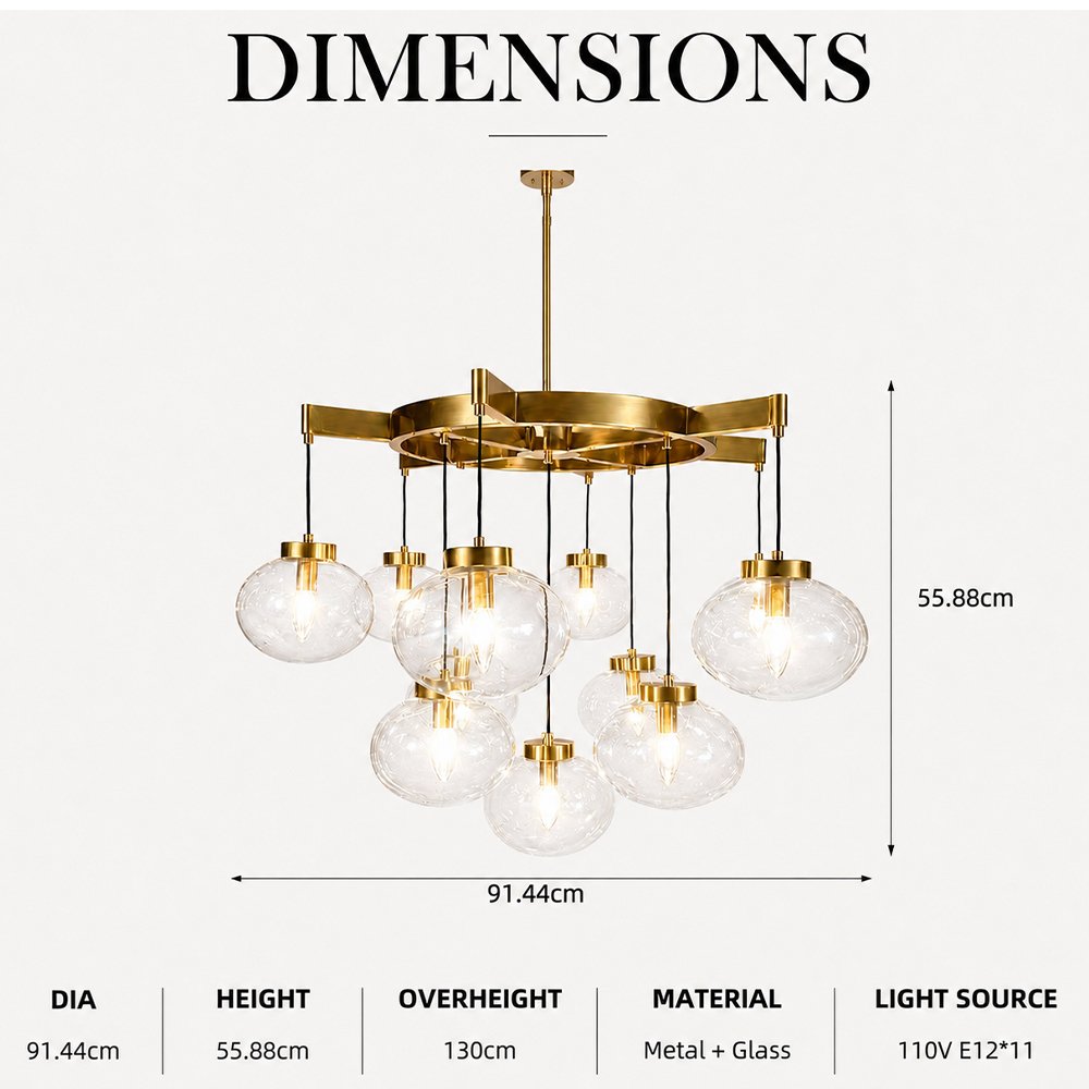 Brass Glass Globe Cluster Chandelier - Image 3