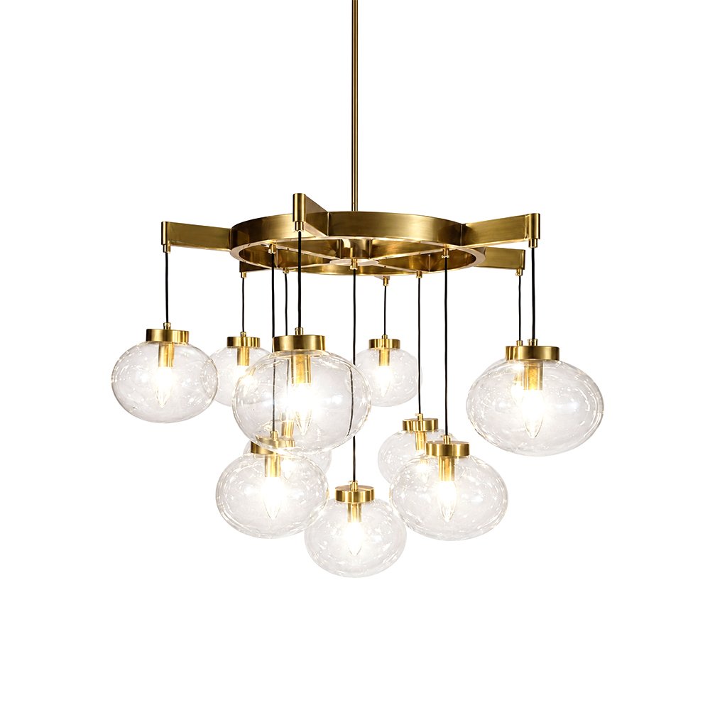 Brass Glass Globe Cluster Chandelier - Image 2