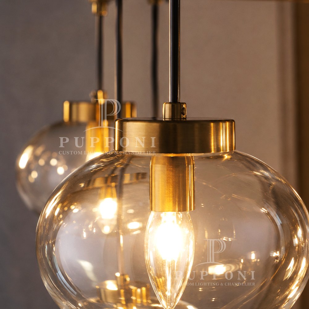 Brass Glass Globe Cluster Chandelier - Image 6