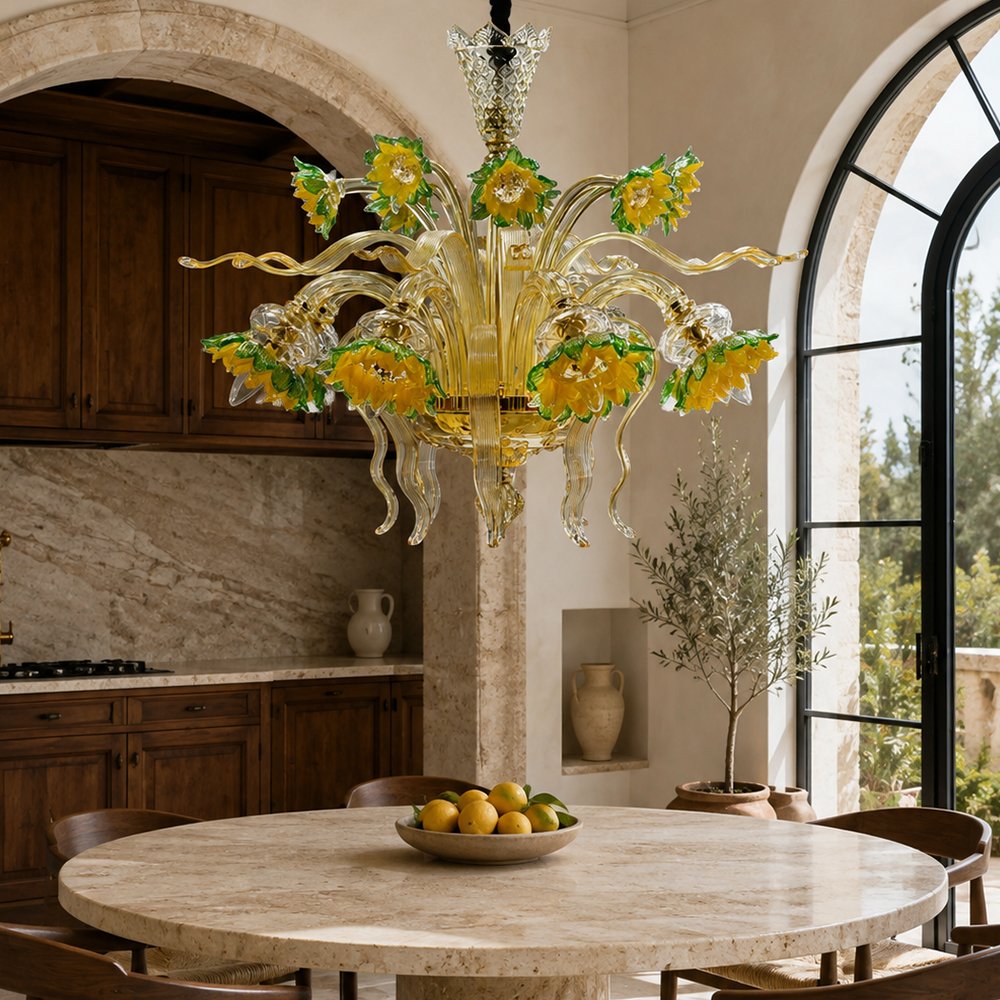 Hand Blown Sunflower Glass Chandelier - Image 7