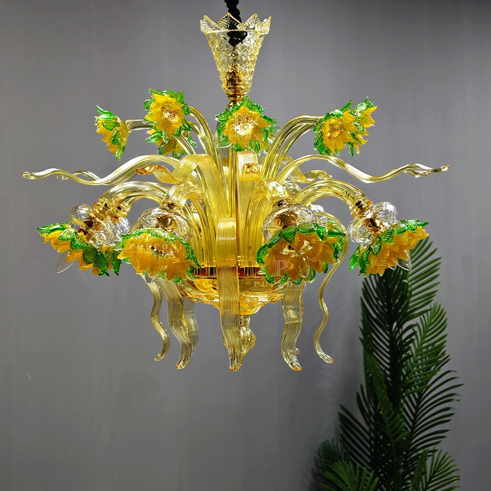 Hand Blown Sunflower Glass Chandelier - Image 4