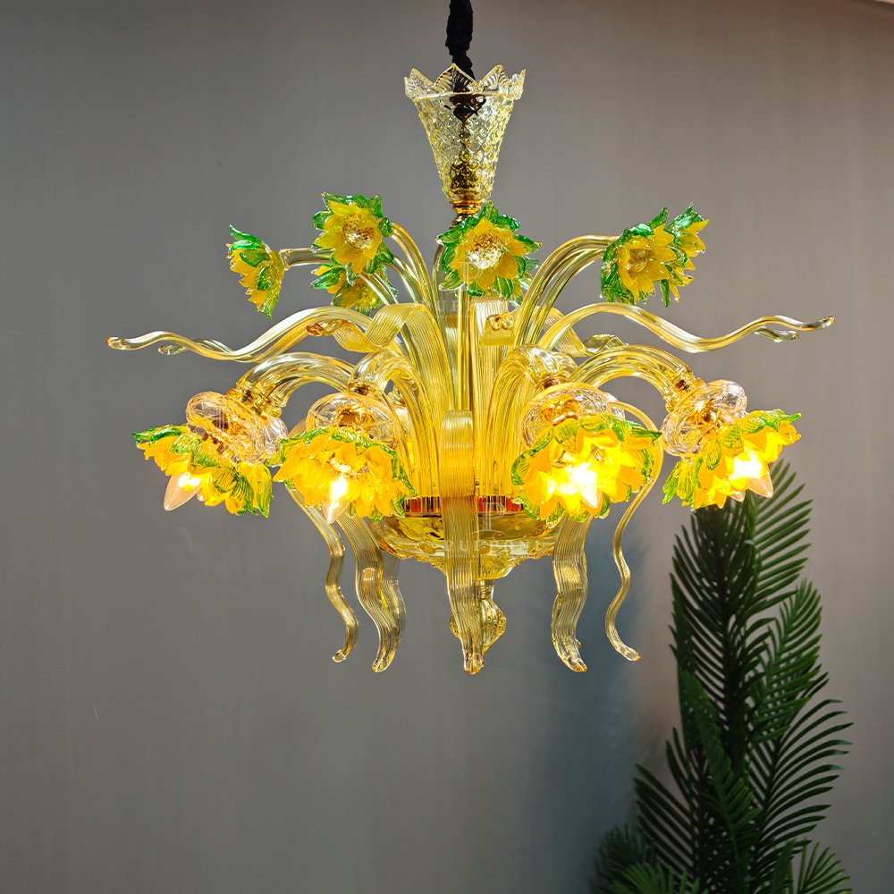 Hand Blown Sunflower Glass Chandelier - Image 5